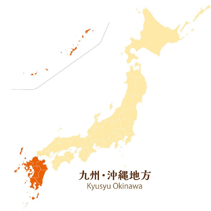 Kyushu-Okinawa region in the Japanese archipelago and the prefectures of Kyushu-Okinawa region