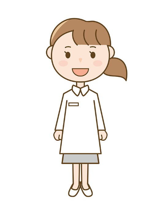 Full body illustration of a nurse facing front with a smile_illustration of a woman in white