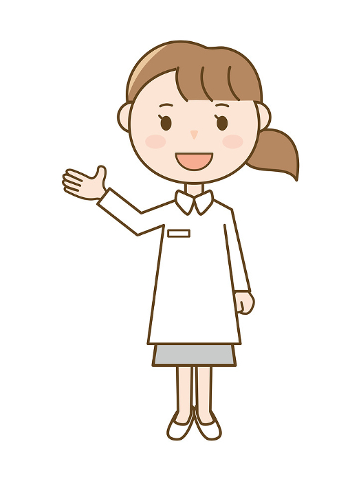 Full body illustration of a nurse explaining and guiding with a smile_Woman in white coat