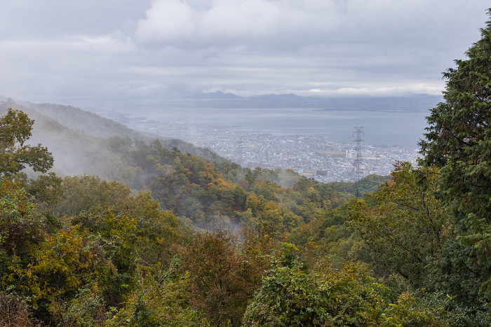 Cityscape and Lake Biwa seen from Hieizan Driveway in Otsu City, Shiga Prefecture, Japan