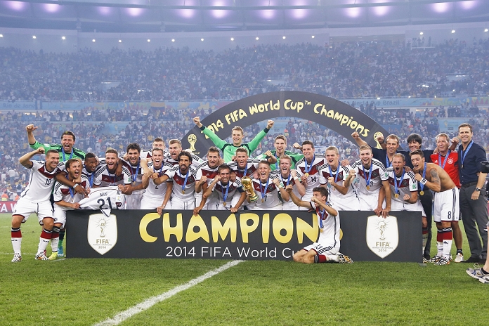 2014 FIFA World Cup Final Germany Wins 4th title in 6 tournaments Germany team group  GER , JULY 13, 2014   Football   Soccer : Germany players celebrate after winning FIFA World Cup Brazil 2014 Final match between Germany and Argentina at the Maracana stadium in Rio de Janeiro,  Brazil.  Photo by AFLO   3604 