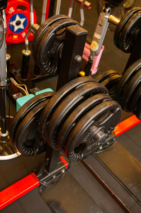 close up of dumbbell weights