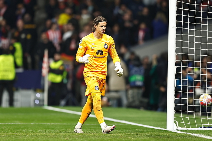 2023 24 UEFA Champions League First Round Second Round Yann Sommer  Inter Milano , MARCH 13, 2024   Football   Soccer : Sommer celebrates after stopping a shot by Saul Niguez in a penalty shootout during UEFA Champions League Round of 16 2nd leg match between Club Atletico de Madrid 2  PK 3 2  1 FC Internazionale Milano at the Estadio Metropolitano in Madrid, Spain.  Photo by Mutsu Kawamori AFLO 