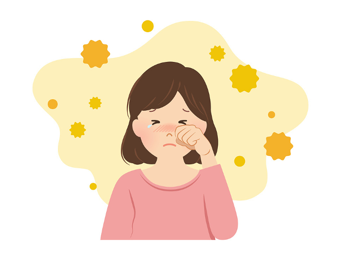 Woman suffering from hay fever symptoms_vector illustration