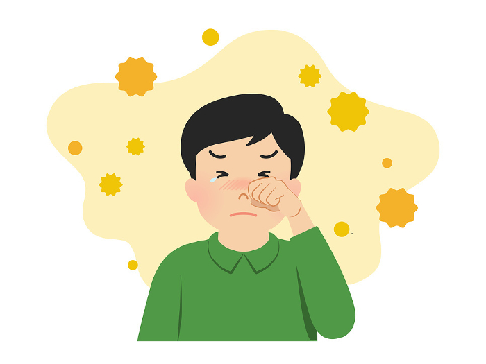 Man suffering from hay fever symptoms_vector illustration