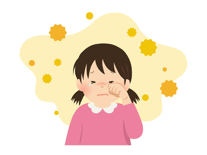 Girl with hay fever symptoms_vector illustration