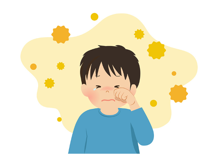 Boy with hay fever symptoms_vector illustration