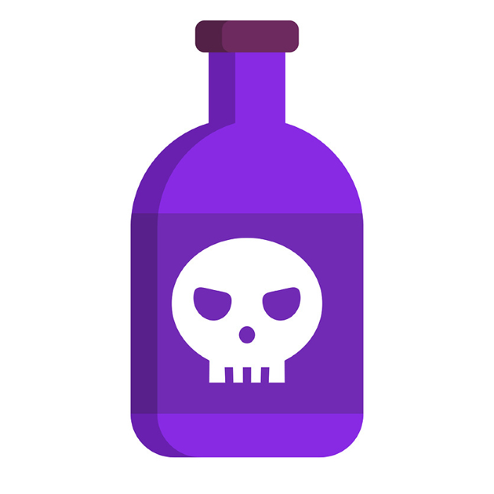 Icon of a purple poison bottle. Poison icon. Vector.