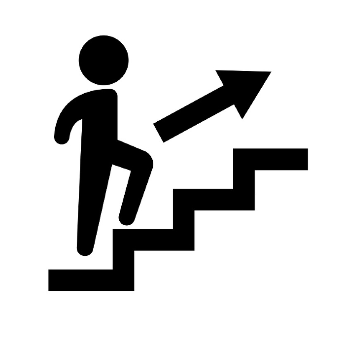 Silhouette icon of a person walking up stairs. Vector.