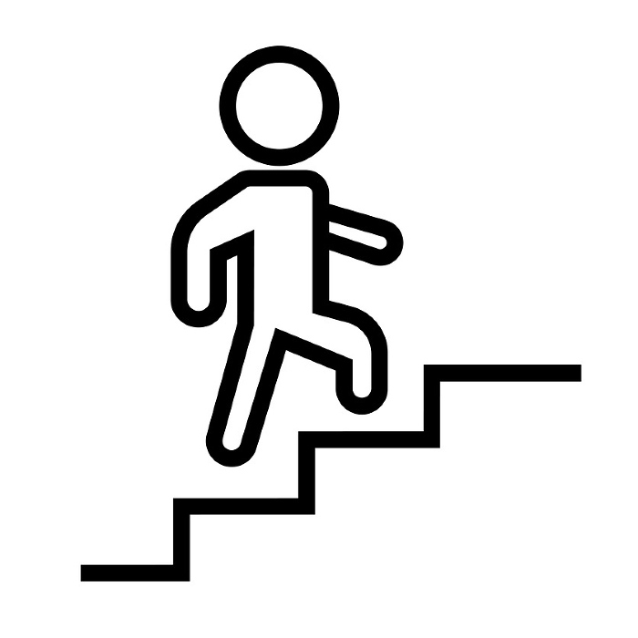 Icon of a person climbing a simple staircase. Stairs and people. Vector.