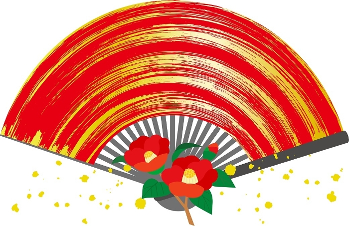 Japanese Clip Art: Red fan and camellia flower