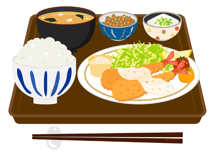 Vector illustration of a fried shrimp set meal.