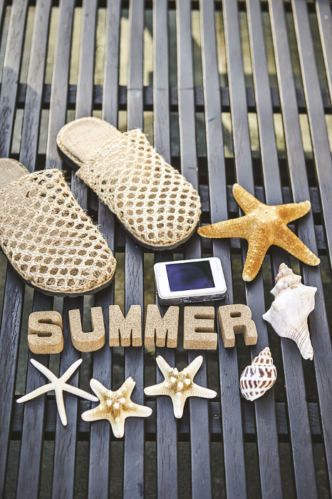 Digital camera, starfish and summer alphabet letters Summer vacation image
