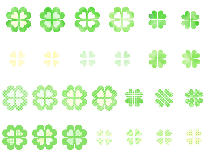 Set of four-leaf clovers with watercolor style and pop pattern