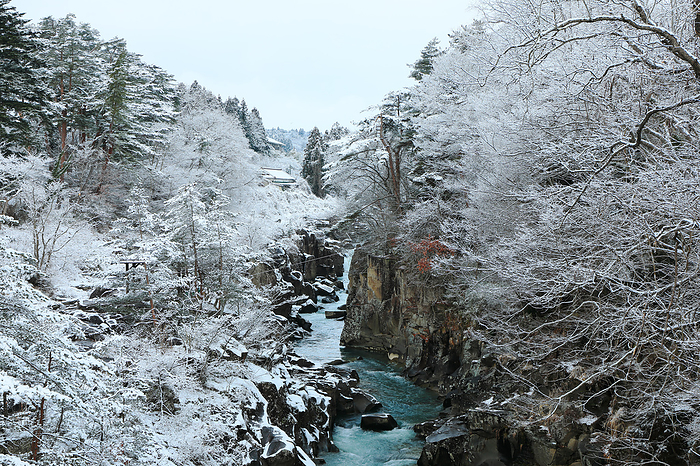 Snowy scenery of Genbikei Gorge Morning Ichinoseki City, Iwate Prefecture