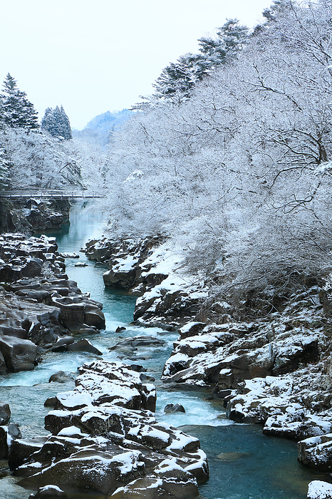 Snowy scenery of Genbikei Gorge Ichinoseki City, Iwate Prefecture