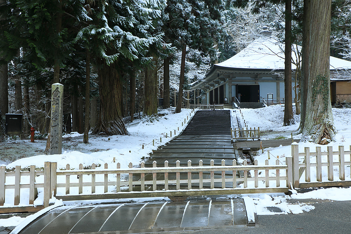 Chuson-ji's Snowy Landscape Morning Hiraizumi Town, Iwate Prefecture