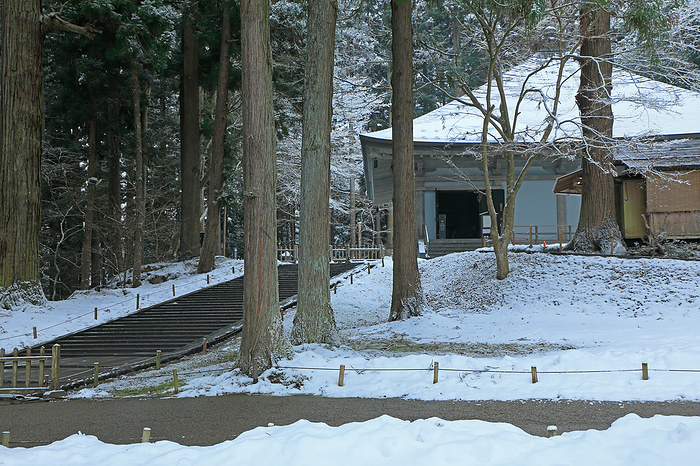 Chuson-ji's Snowy Landscape Morning Hiraizumi Town, Iwate Prefecture