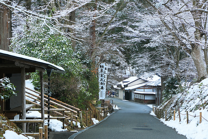 Snowy view of Chuson-ji's Tsukimizaka slope Hiraizumi Town, Iwate Prefecture
