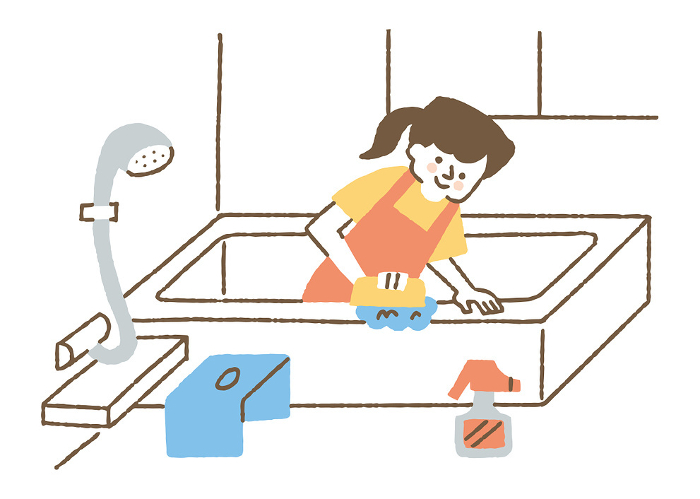 Young woman cleaning the bath_Color