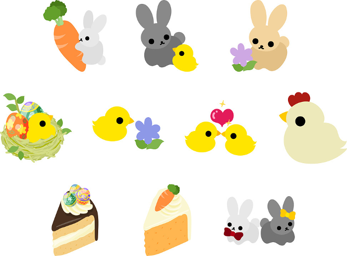 Cute and wonderful set of icons celebrating Easter, including Easter eggs and bunnies