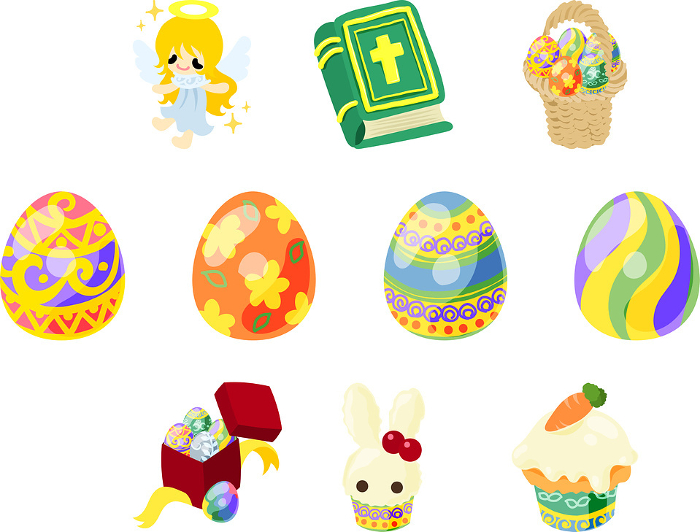 Cute and wonderful set of icons celebrating Easter, including Easter eggs and bunnies