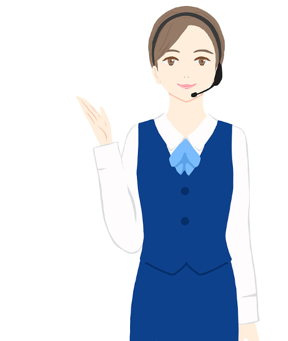 Illustration of a young woman in uniform wearing an intercom
