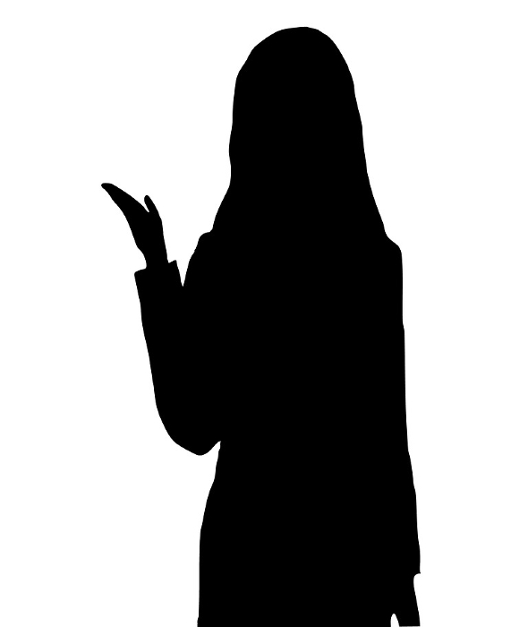 Illustration of a silhouette of a woman pointing her hand and giving directions.