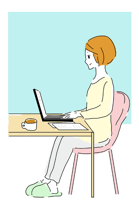 Illustration of a young woman working in an office