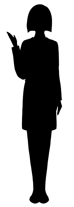 Illustration of a full-body silhouette of a woman pointing her hand and giving directions.