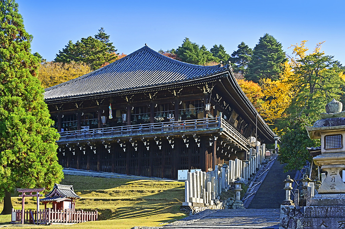 Nigatsudo Hall of Todaiji Temple in Autumn, Nara City, Nara Pref. Nigatsudo Hall of Todaiji Temple is known for  Omizutori,  a shuni e ceremony in which a large torch goes around the hall.
