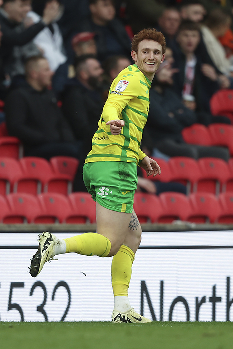 Stoke City v Norwich City   Sky Bet Championship  Josh Sargent of Norwich City celebrates 1st goal during the Sky Bet Championship match between Stoke City and Norwich City at Bet365 Stadium on March 16, 2024 in Stoke on Trent, United Kingdom.   WARNING  This Photograph May Only Be Used For Newspaper And Or Magazine Editorial Purposes. May Not Be Used For Publications Involving 1 player, 1 Club Or 1 Competition Without Written Authorisation From Football DataCo Ltd. For Any Queries, Please Contact Football DataCo Ltd on  44  0  207 864 9121