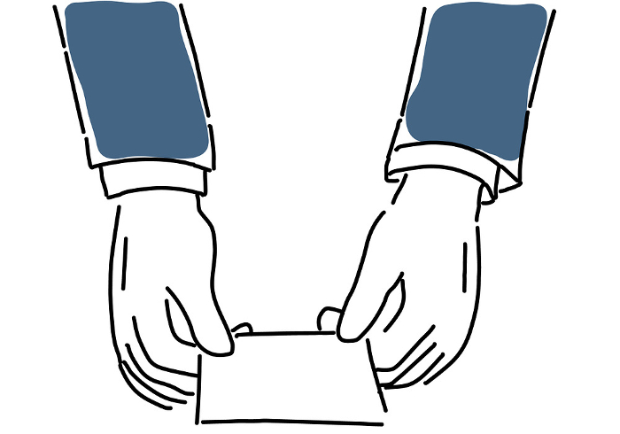 Simple line drawing of business card exchange in hand