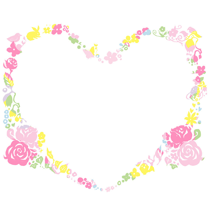 Cute heart-shaped frame surrounded by flowers