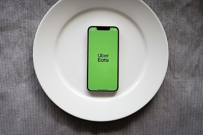 Uber Eats Uber Eats app displayed on a mobile phone. Yokohama, March 17, 2024.  Photo by Stanislav Kogiku AFLO 