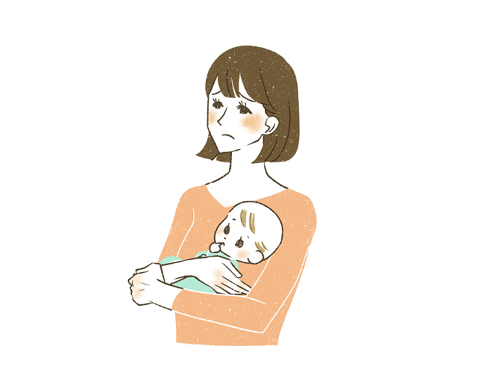 Woman holding a baby in need