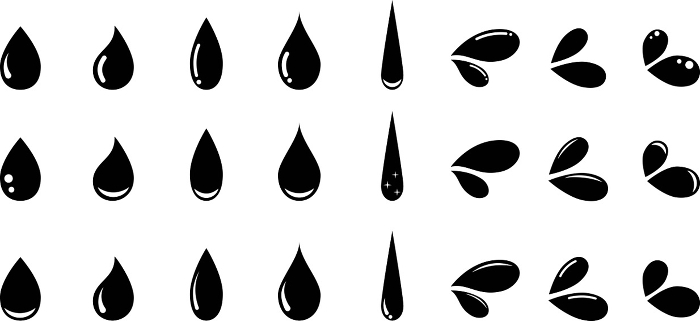 Set of various water shapes in monochrome