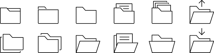 Line drawing icon set of monochrome folder
