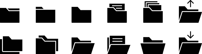 Monochrome folder silhouette icon set