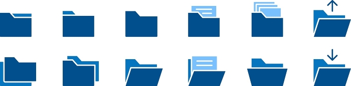 Folder silhouette icon set of two blue