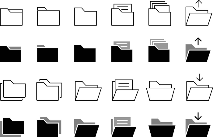Folder icon set of monochrome line drawings