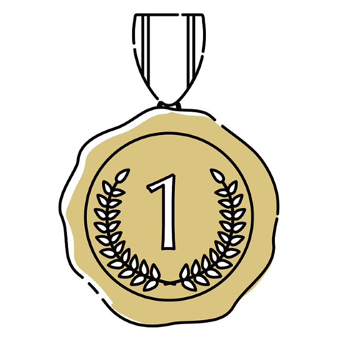 Dashed line with ribbon and gold medal icon