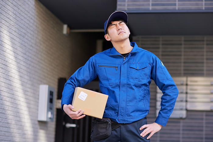 Exhausted delivery person