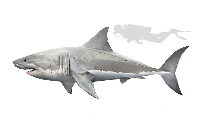 Great white shark, illustration Illustration of the great white shark  Carcharodon carcharias ., by A. JAMES GUSTAFSON SCIENCE PHOTO LIBRARY