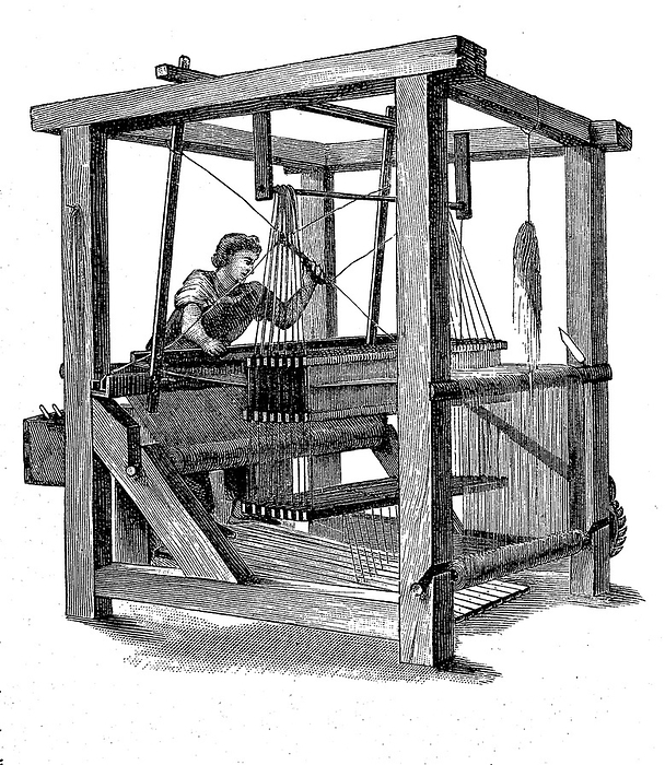 Loom, illustration Illustration of a loom, a device used to weave cloth and tapestry. Illustration from 1880., by BILDAGENTUR ONLINE TH FOTO SCIENCE PHOTO LIBRARY