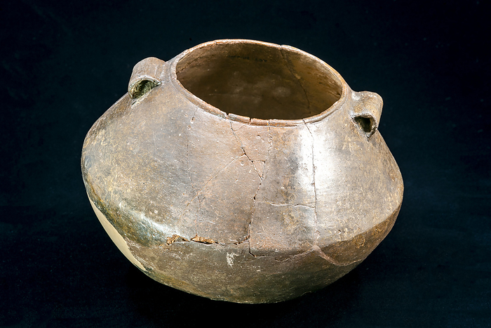 Neolithic pot Pot found in the surroundings of the Gava variscite mines, which were active between 4200 and 3400 BCE  Neolithic period  in Barcelona, Catalonia, Spain. This pot may have been used by the mine workers for cooking., by MARCO ANSALONI   SCIENCE PHOTO LIBRARY