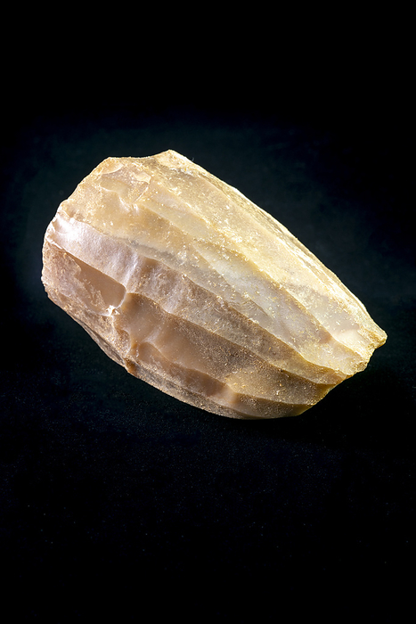 Neolithic flint core Flint core found in the surroundings of the Gava variscite mines, which were active between 4200 and 3400 BCE  Neolithic period  in Barcelona, Catalonia, Spain. Cores such as this are typically what remained once pieces of flint had been carved out for use as tools. They themselves may also have served as blunt force tools., by MARCO ANSALONI   SCIENCE PHOTO LIBRARY