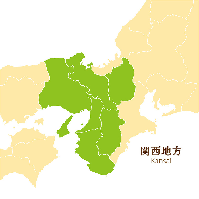 Maps of the Kansai region, prefectures in and around the Kansai region, cute pastel-colored maps