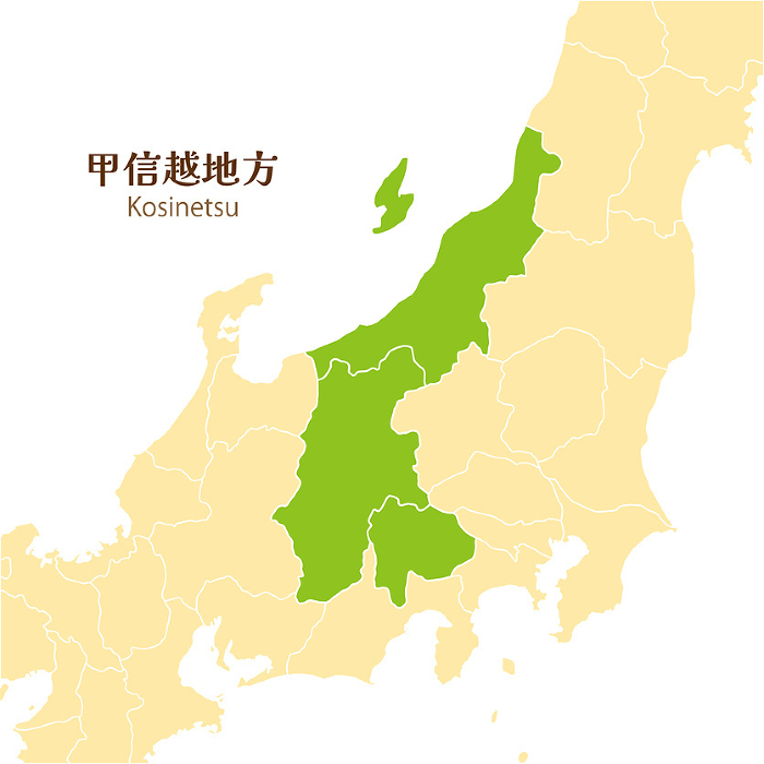 Map of Koshinetsu region, Koshinetsu prefectures and surrounding areas, cute pastel-colored maps