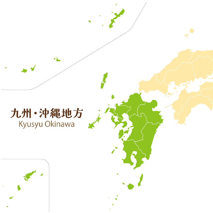 Kyushu-Okinawa region, Kyushu-Okinawa prefectures and surrounding areas, cute pastel-colored maps